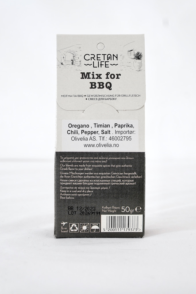 BBQ krydder fra Hellas 50 g - Cretan Life - Bakside- Olivelia