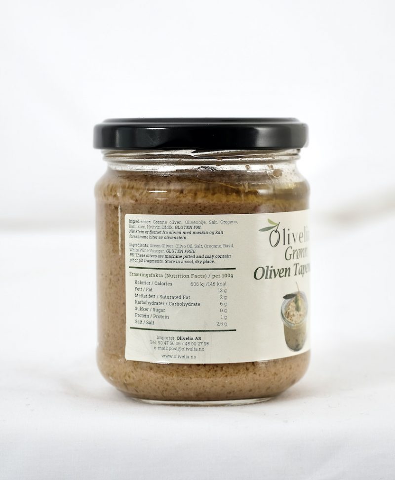 Grønn oliven tapenade Olivelia 210 g- Ingredienser