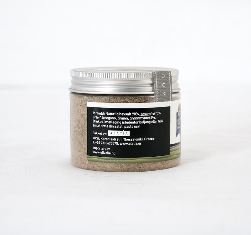 Havsalt med oregano og sesamfrø 150 g - Salt Odyssey - Bakside - Olivelia