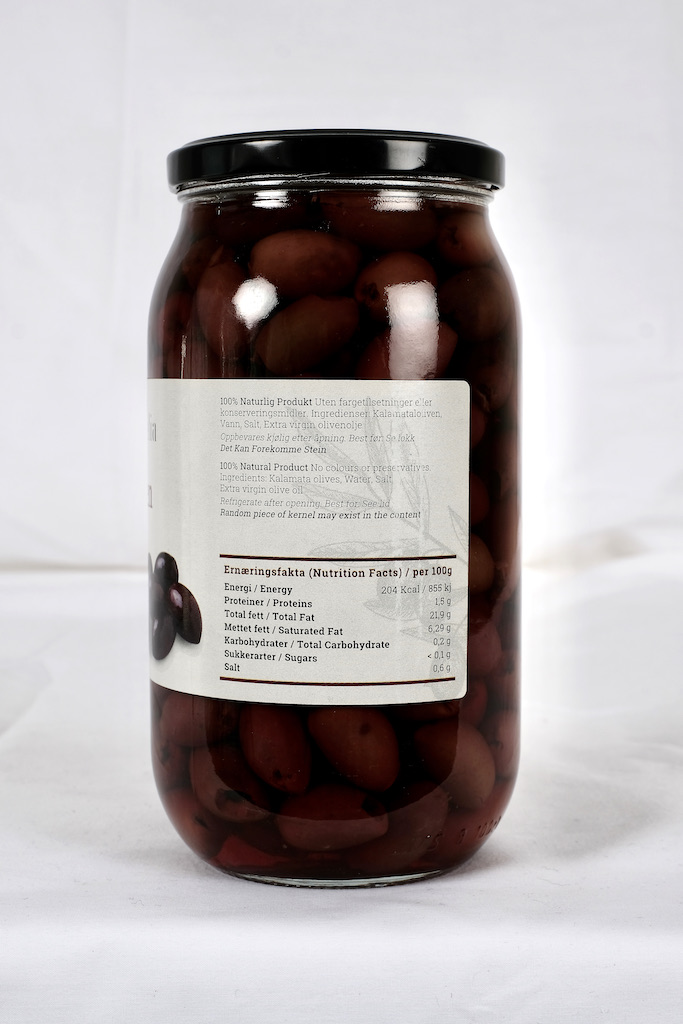 Olivelia - Kalamata oliven uten sten 1000 g - Ingredienser