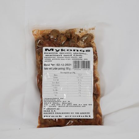 Grønn Oliven Large "Mykonos" Marinert i chili (2x3kg)